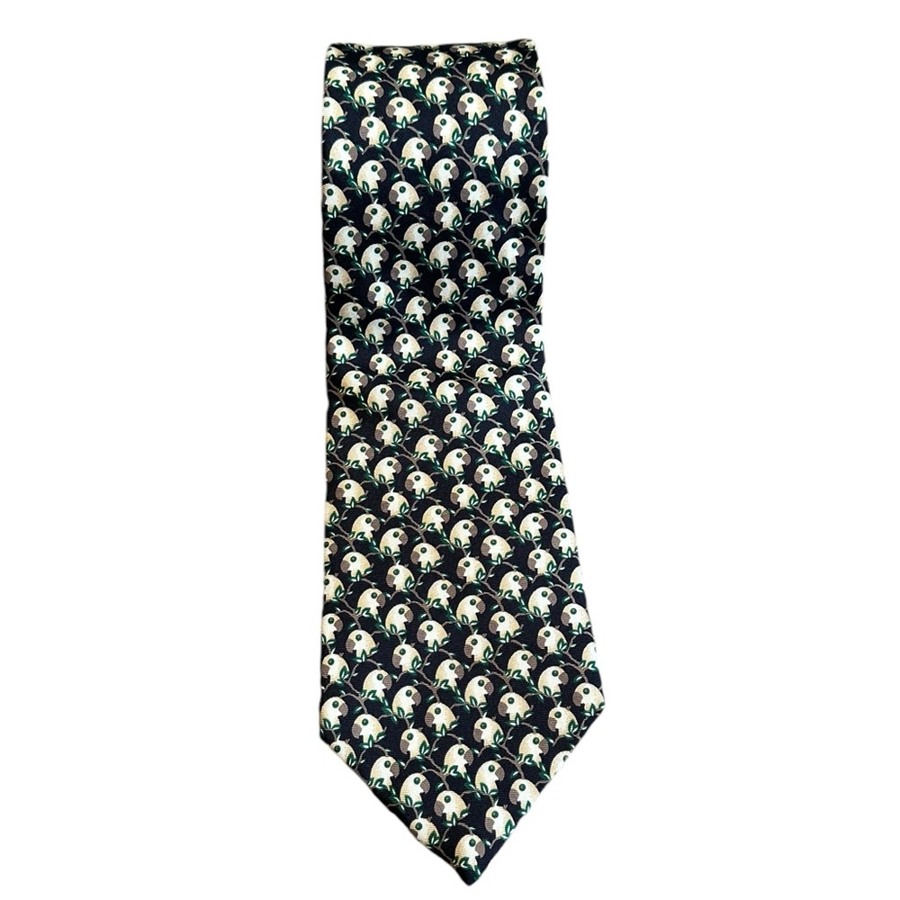 THE METROPOLITAN MUSEUM OF ART 100% silk black parrot head bird neck tie - Picture 2 of 5